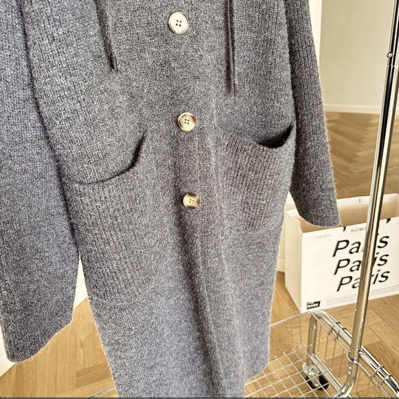 3490. 🛑AT COST! Grey Brushed hood button oversize Cardigan sweater fuzzy duster - Picture 5 of 6